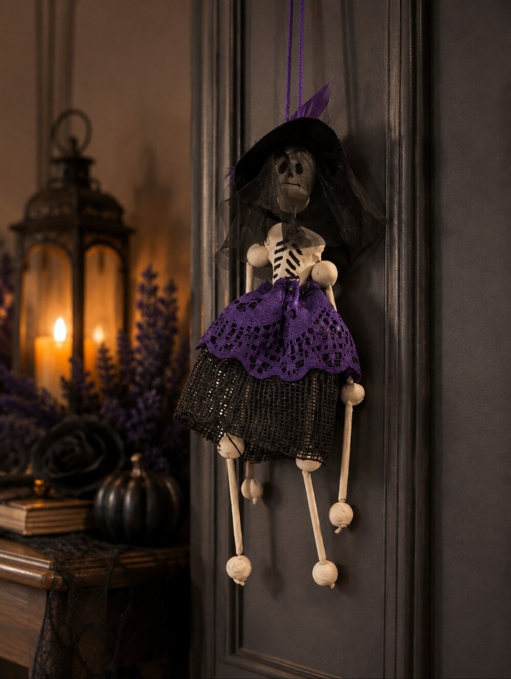 Purple Witch Skeleton Halloween Hanging Decor